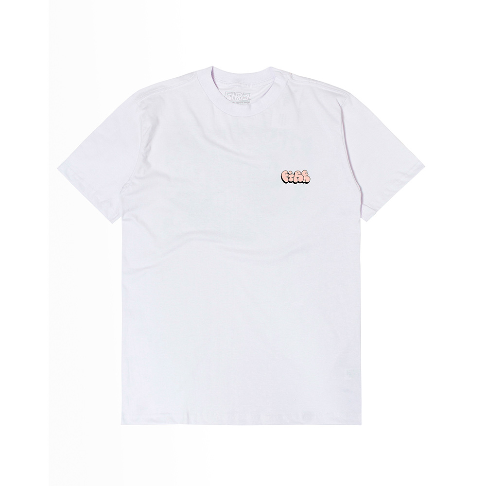 Camiseta Fire Alphabet Branca Masculina Básica com Estampa