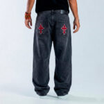 Calça Trip Side Baggy Jeans Marmorizada Cruz Bordada Red - Imagem 2