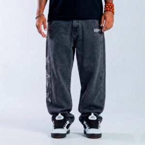 calça trip side recorte jeans marmorizada cruz streetwear