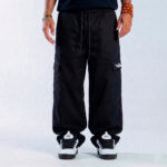 calça trip side reta cargo sarja preta streetwear